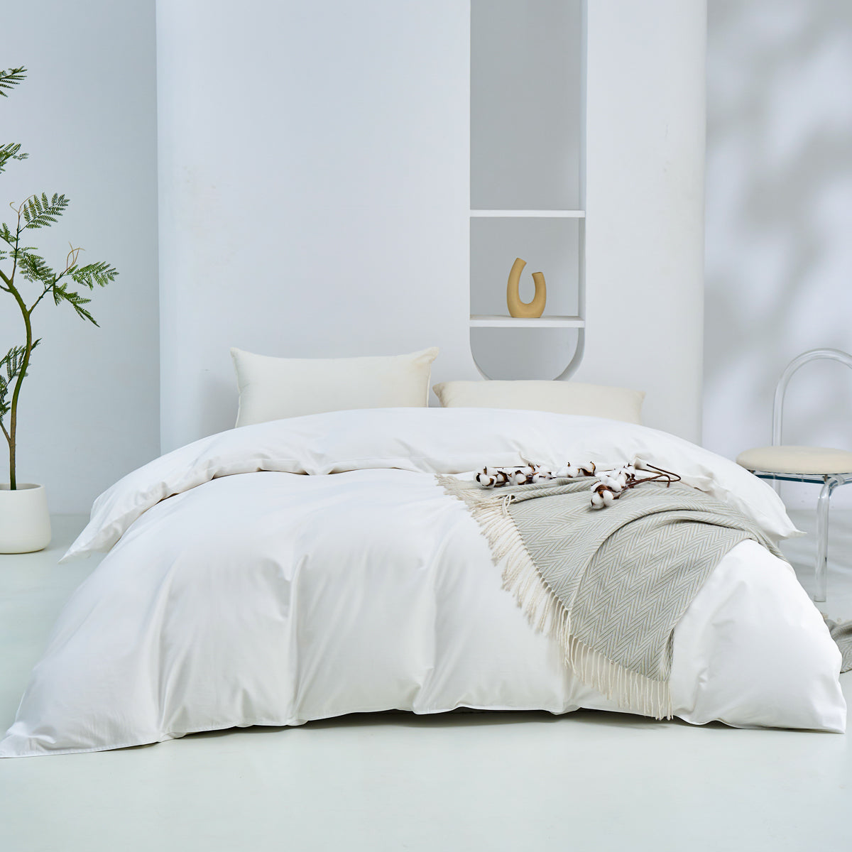 Snowflake White Solid Color Premium Cotton Duvet Cover