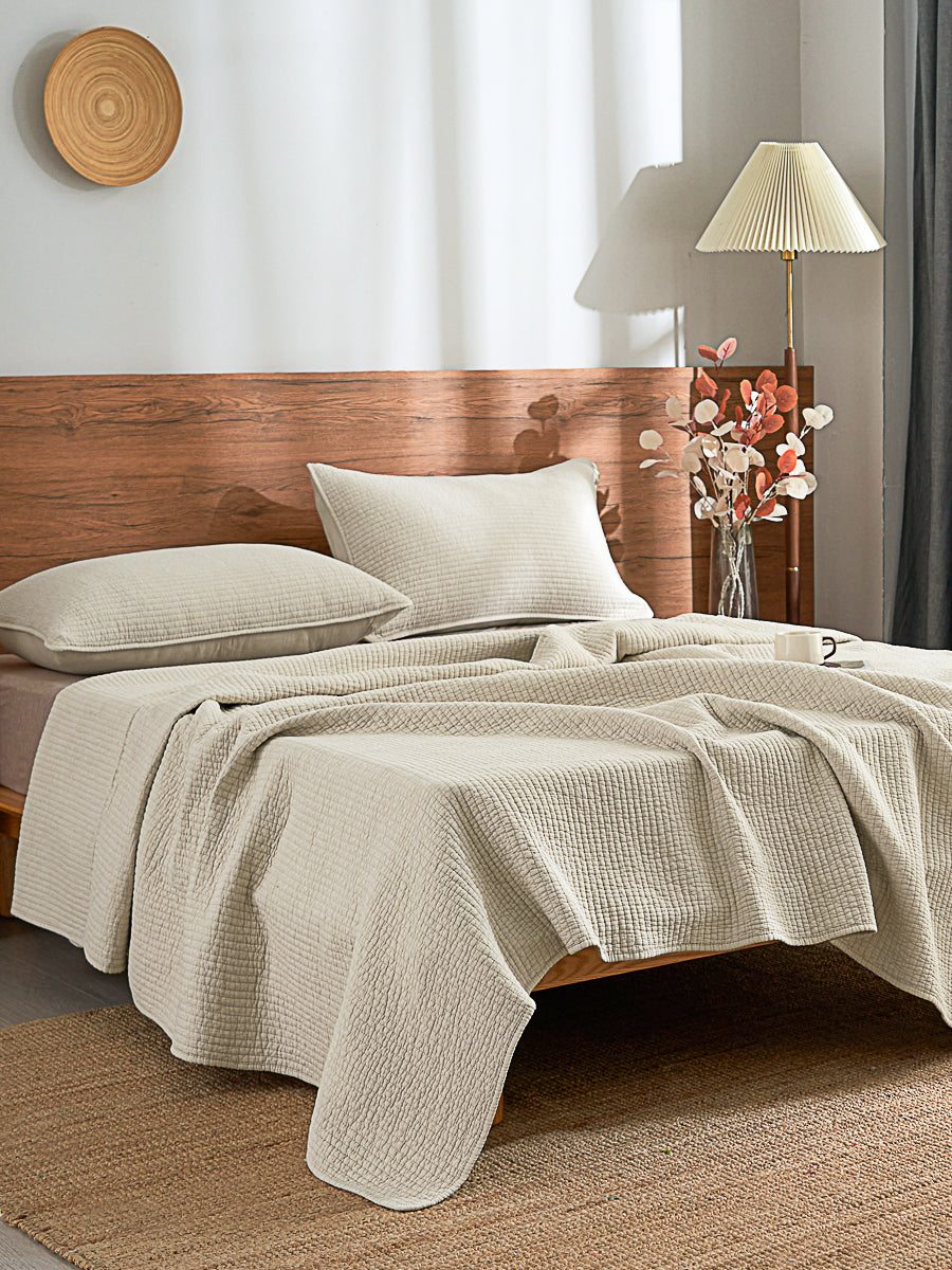 Mocha Beige Solid Color  Cotton Quilt Set
