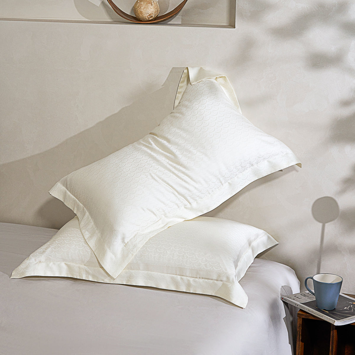 菱羽白 天丝提花枕套组