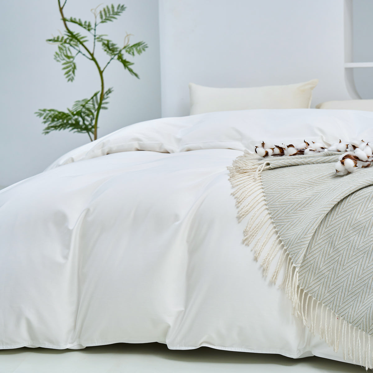 Snowflake White Solid Color Premium Cotton Duvet Cover