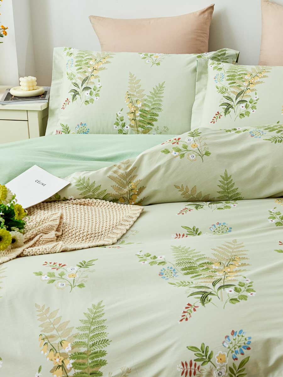 Melea Floral Cotton Bedskirt Duvet Cover Set Qbedding