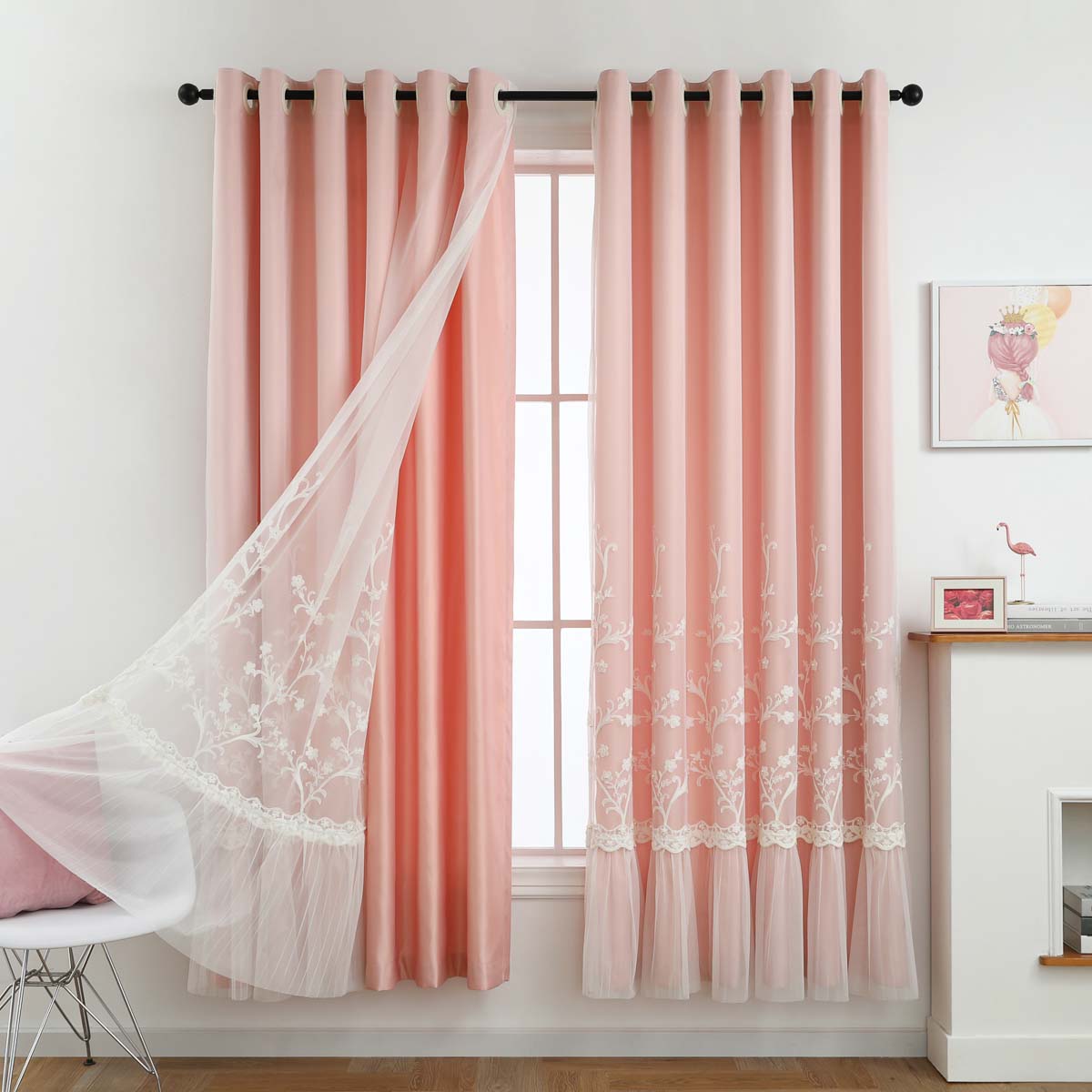 Rosey Breeze Floral Double Layer Curtain