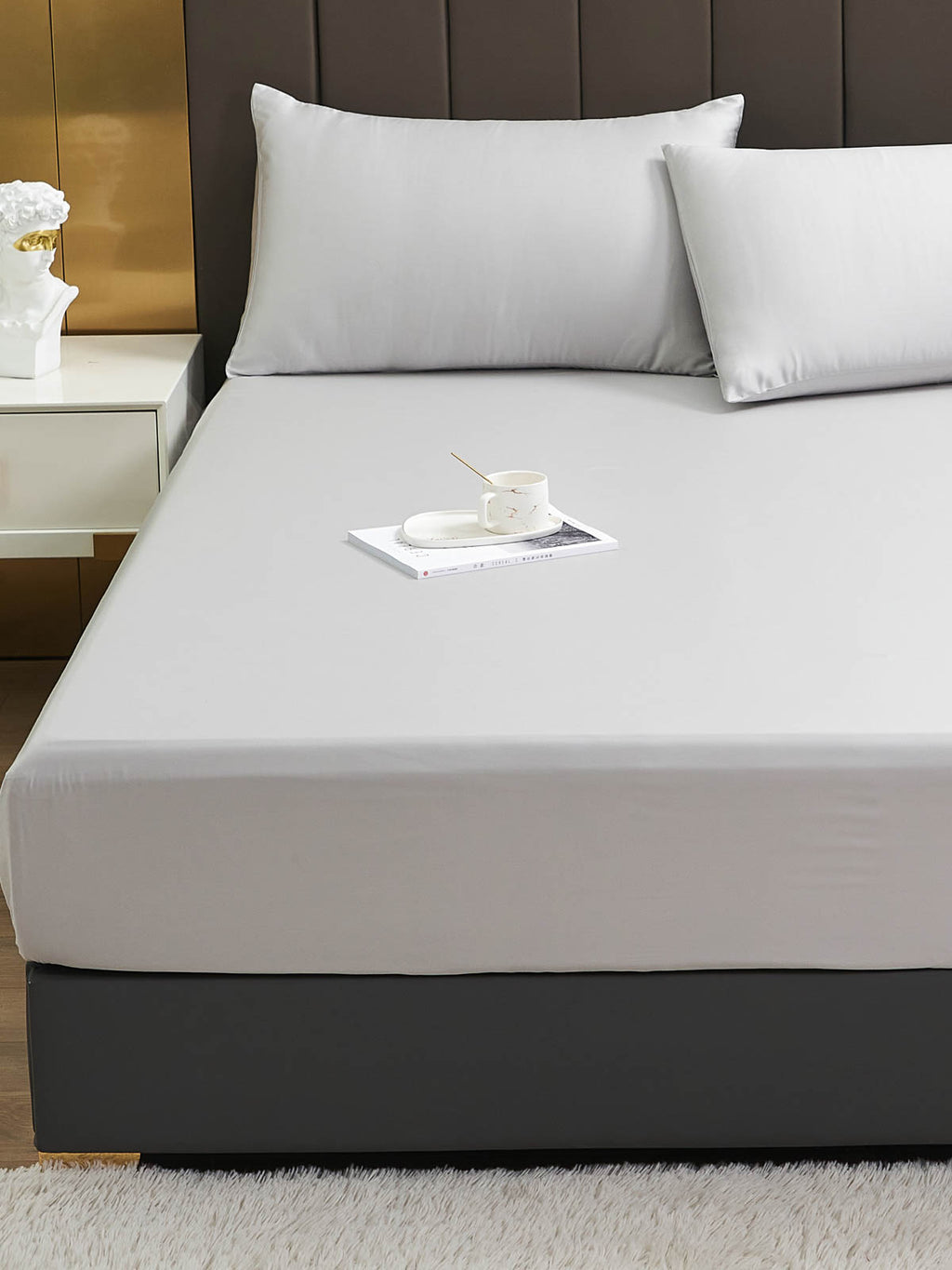 Twin Fitted Sheet Only - Soft & Comfy 100% Cotton- By Crescent Bedding  (Twin , Grey)