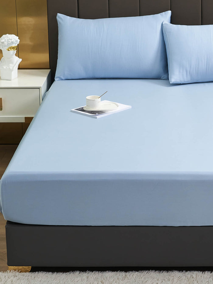 Crystal Blue Solid Color TENCEL™ Lyocell Fitted Sheet