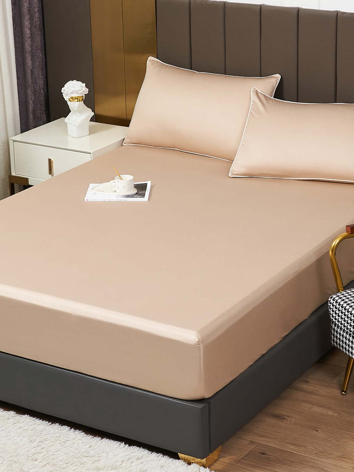 Champagne Gold Solid Color Premium Cotton Fitted Sheet Set