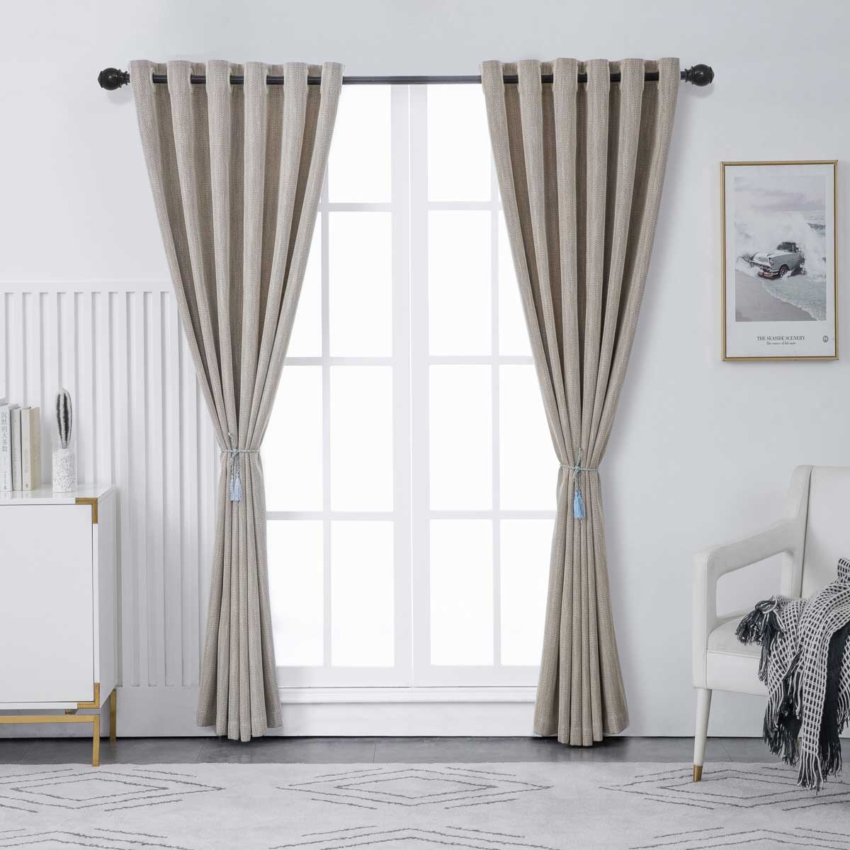 Simple Herringbone Solid Color Polyester Curtain
