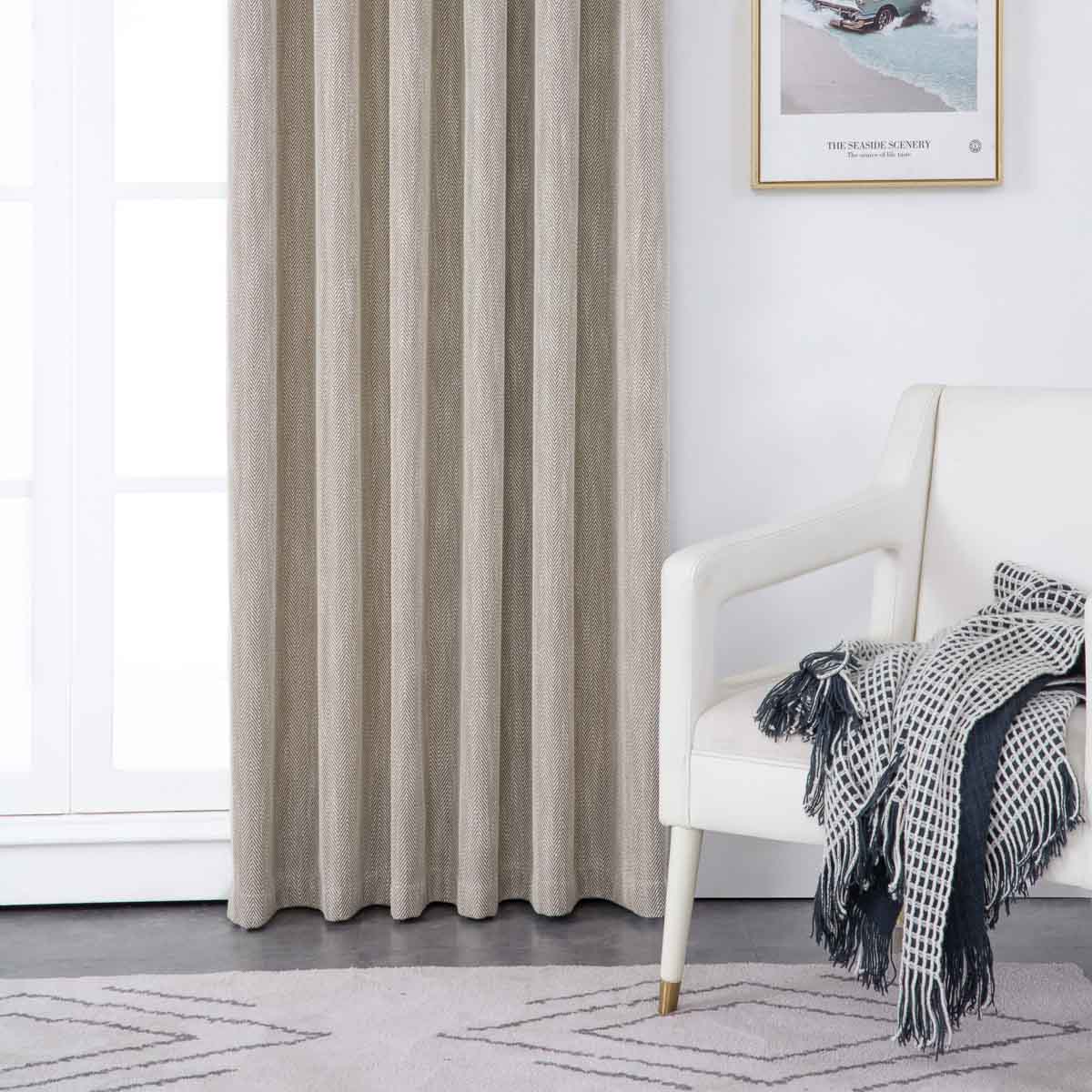 Simple Herringbone Solid Color Polyester Curtain
