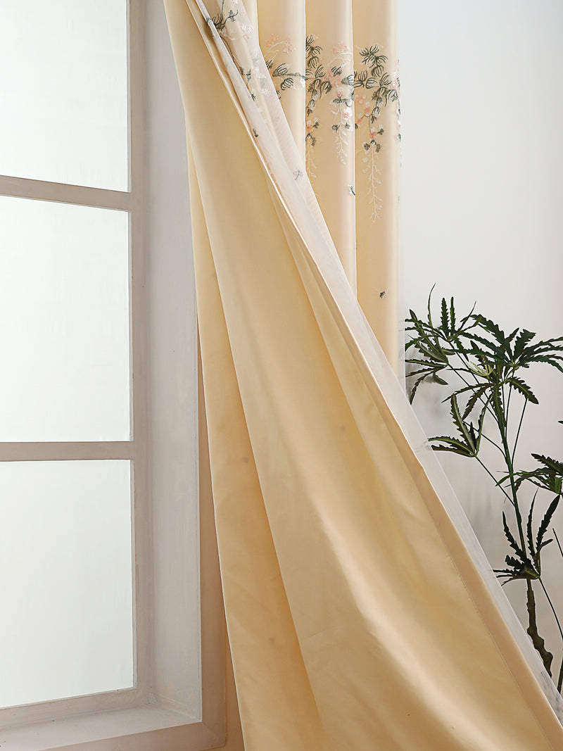 Tipsy Champagne Floral Double Layer Curtain