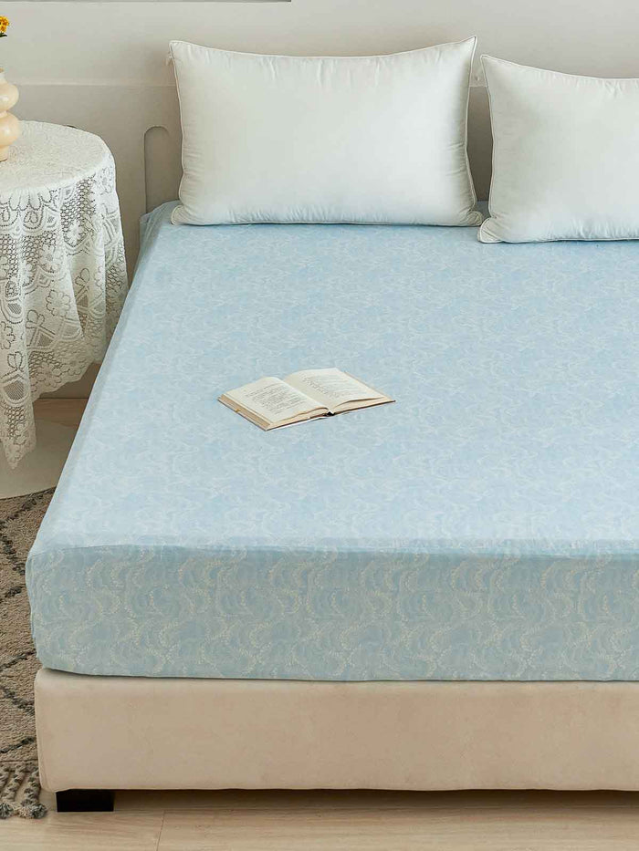 Raindrop Blue Premium Cotton Fitted Sheet