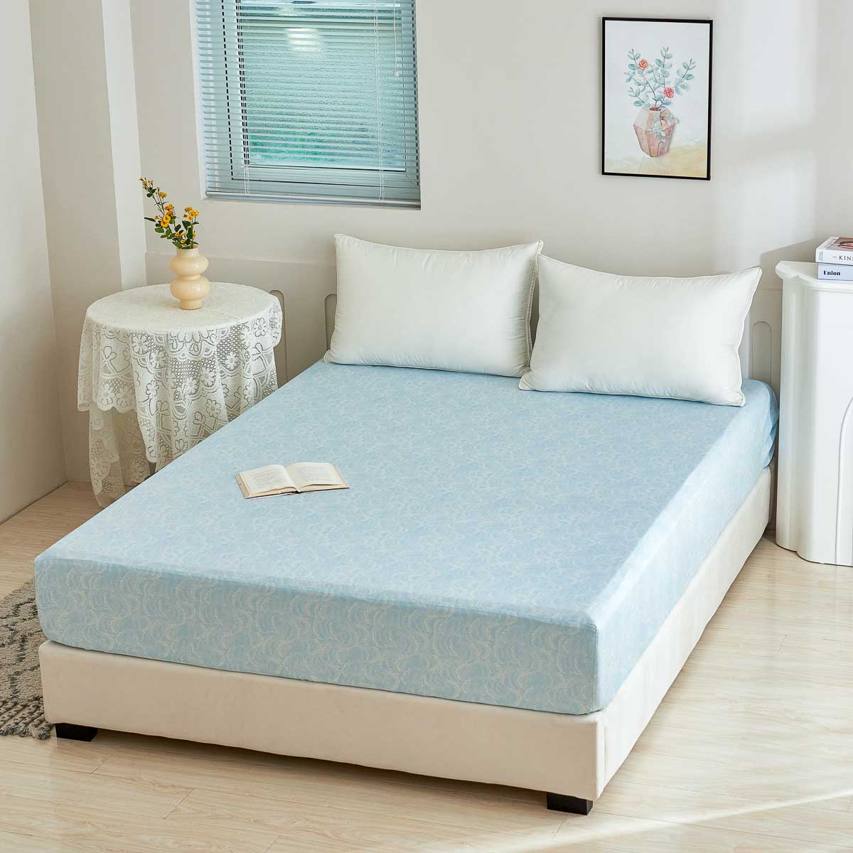 Raindrop Blue Premium Cotton Fitted Sheet