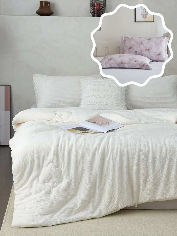 【网一特惠套组】天然棉花四季被 + 大地棕 长绒棉枕套​