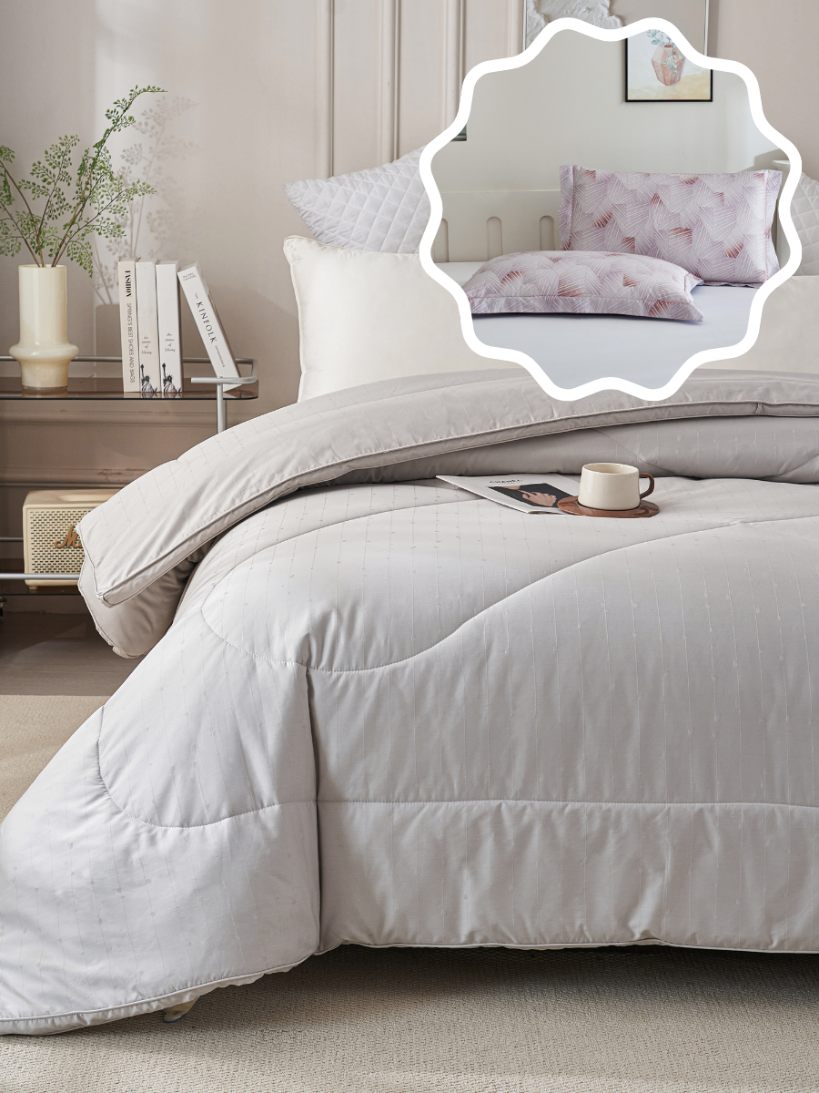 【网一特惠套组】黑钻竹炭四季被 + 大地棕 长绒棉枕套​