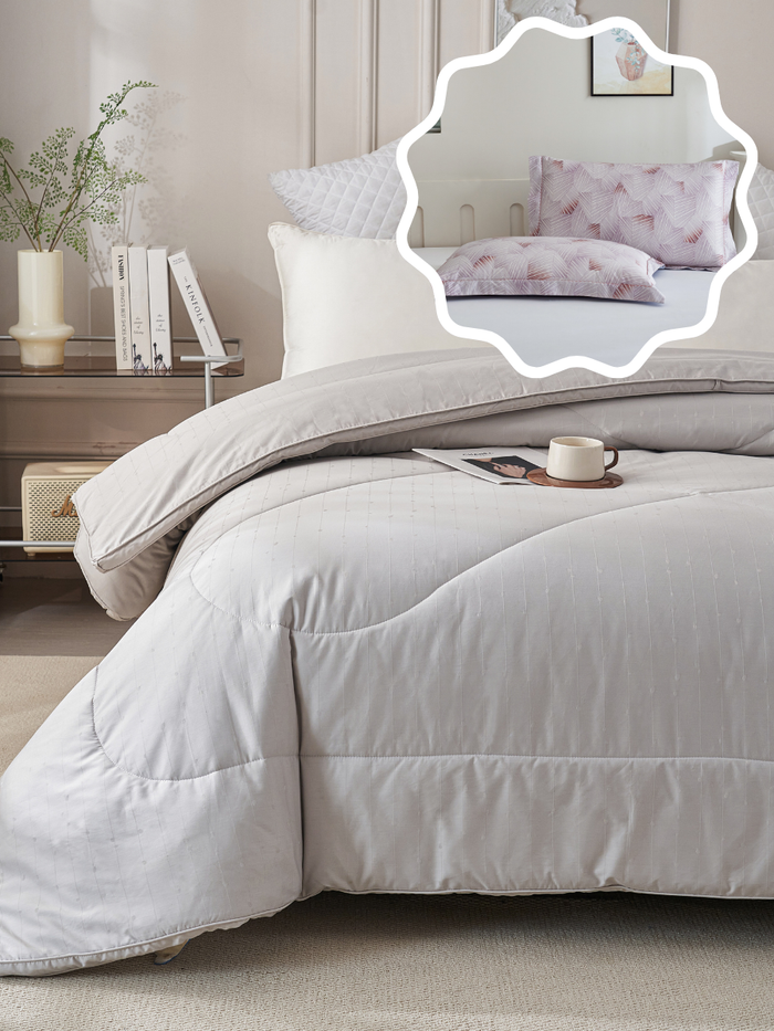 【网一特惠套组】黑钻竹炭四季被 + 大地棕 长绒棉枕套​