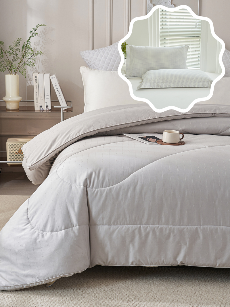 【网一特惠套组】黑钻竹炭四季被 + 爱她-慕白 全棉枕套