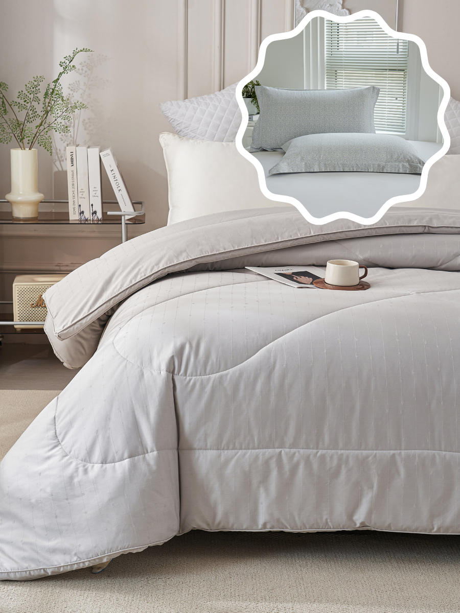 【网一特惠套组】黑钻竹炭四季被 + 欧米伽-克莱因蓝 全棉枕套