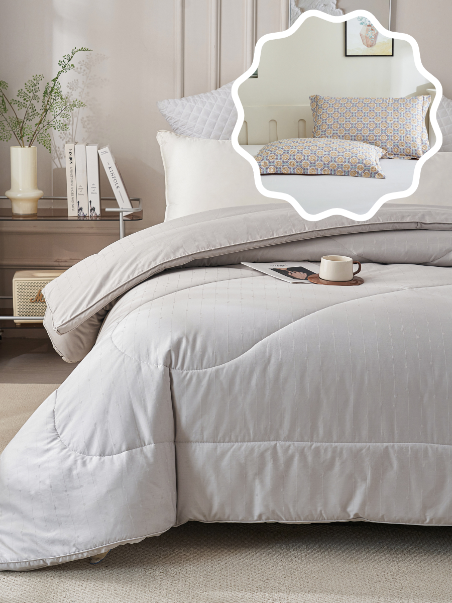 【网一特惠套组】黑钻竹炭四季被 + 暖阳金 长绒棉枕套​