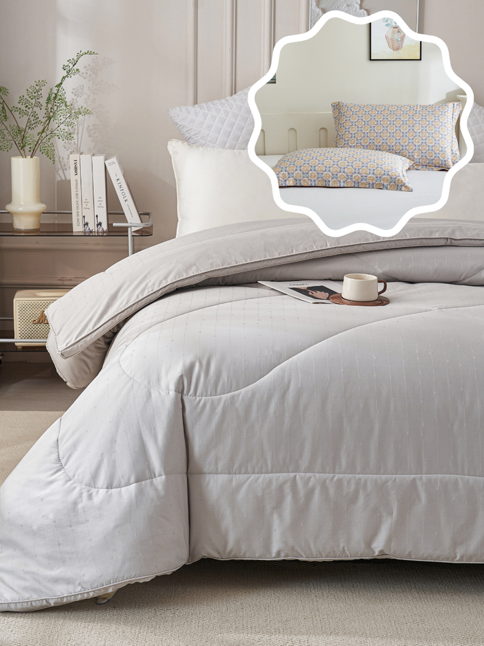 【网一特惠套组】黑钻竹炭四季被 + 暖阳金 长绒棉枕套​