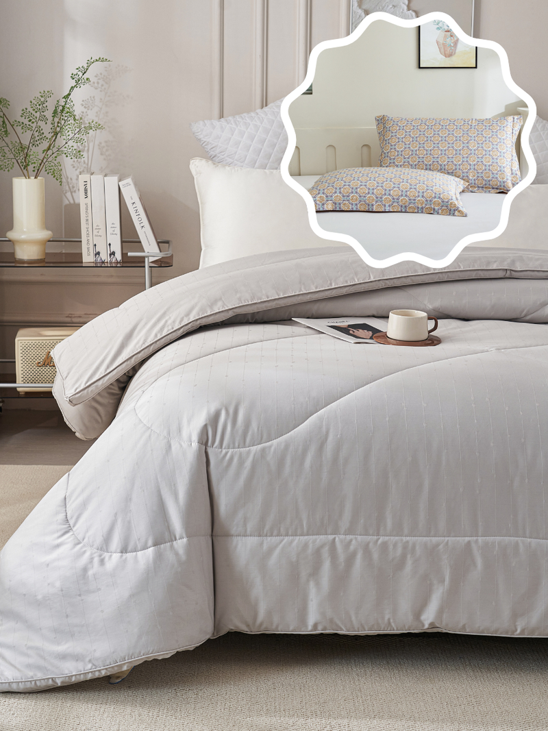 【网一特惠套组】黑钻竹炭四季被 + 暖阳金 长绒棉枕套​