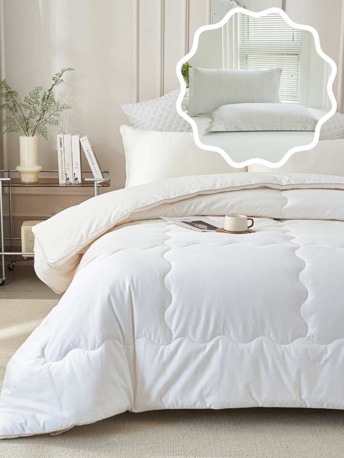 【网一特惠套组】铂金大豆纤维冬被 + 爱她-慕白 全棉枕套