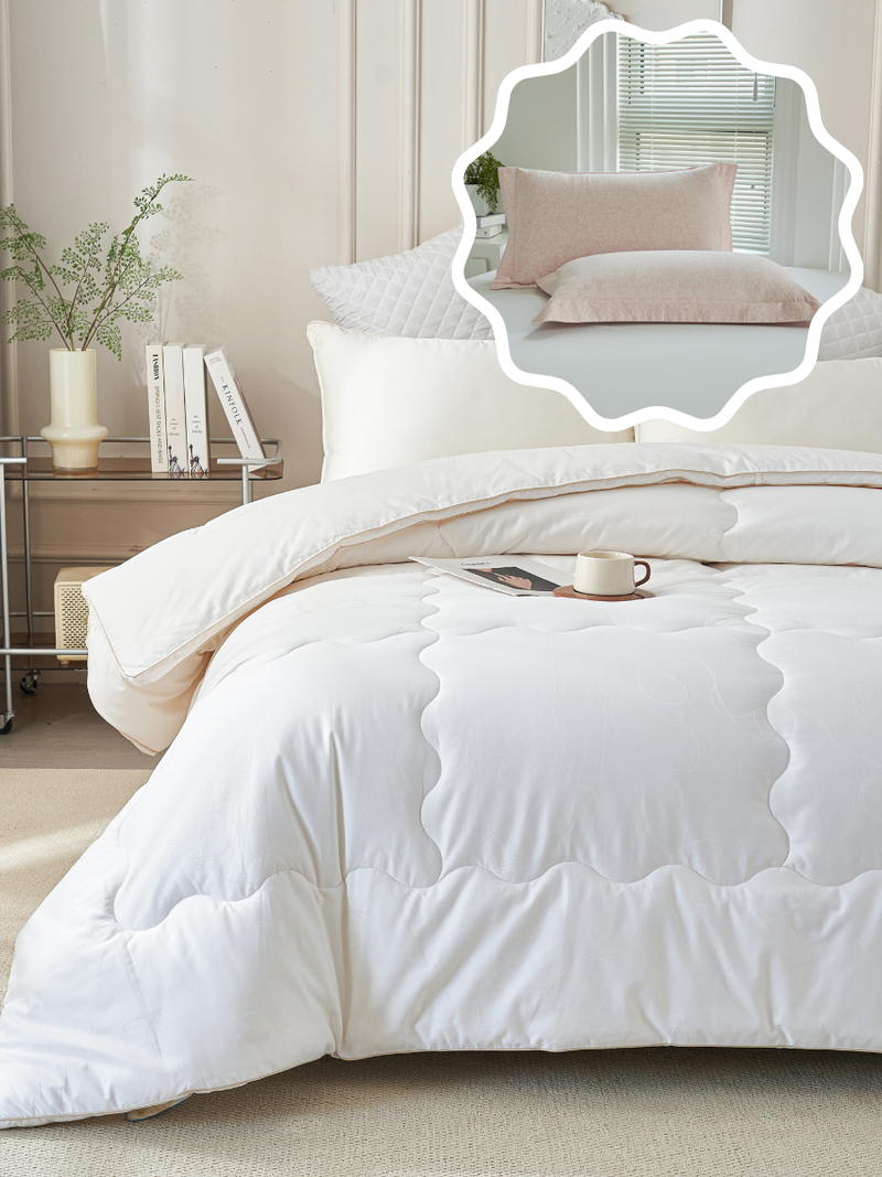 【网一特惠套组】铂金大豆纤维冬被 + 凯-黛玉粉 全棉枕套