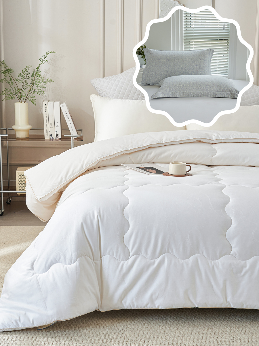 【网一特惠套组】铂金大豆纤维冬被 + 欧米伽-克莱因蓝 全棉枕套