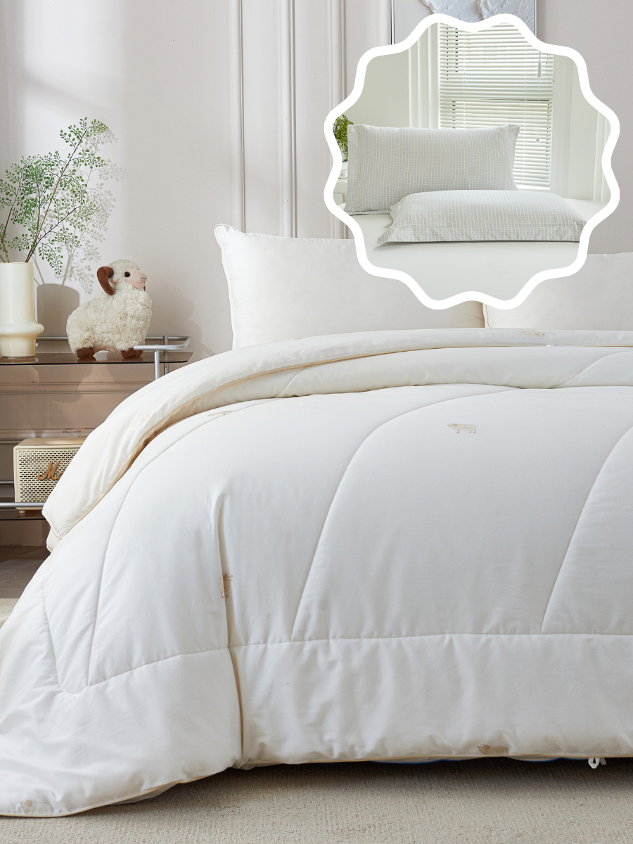 【网一特惠套组】绵羊绒四季被 + 爱她-慕白 全棉枕套