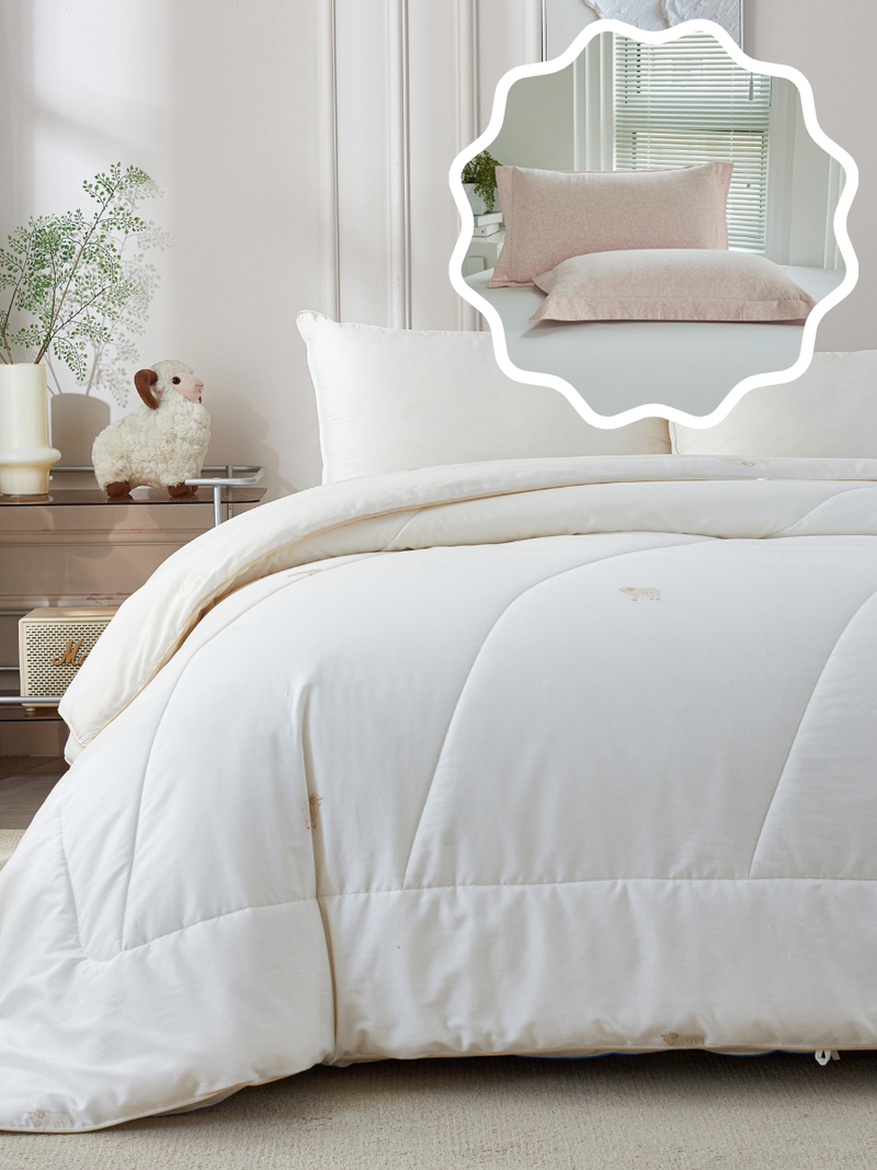 【网一特惠套组】绵羊绒四季被 + 凯-黛玉粉 全棉枕套