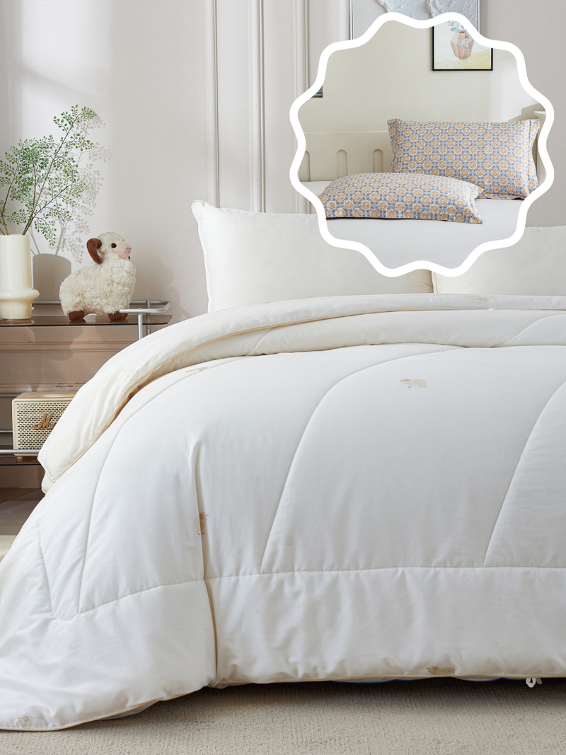 【网一特惠套组】绵羊绒四季被 + 暖阳金 长绒棉枕套​