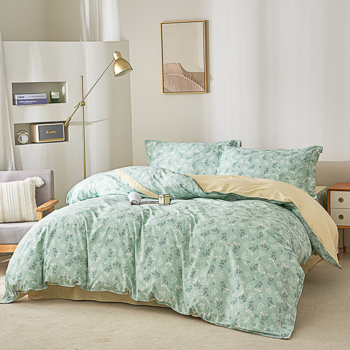 Lucci Cotton Bedskirt Duvet Cover Set