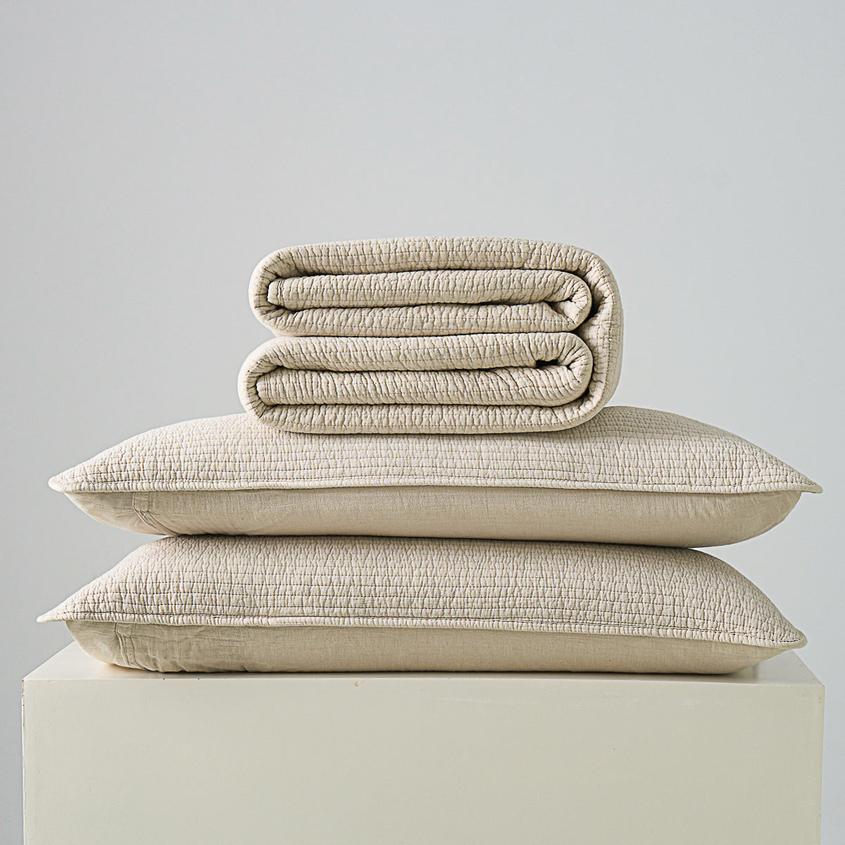 摩卡米 素色全棉绗缝被+枕套