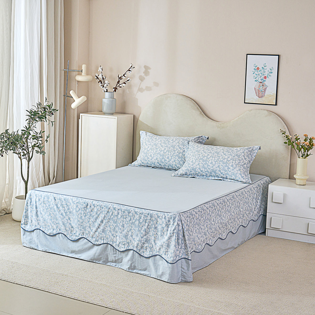 Leafya Cotton Bedskirt Duvet Cover Set