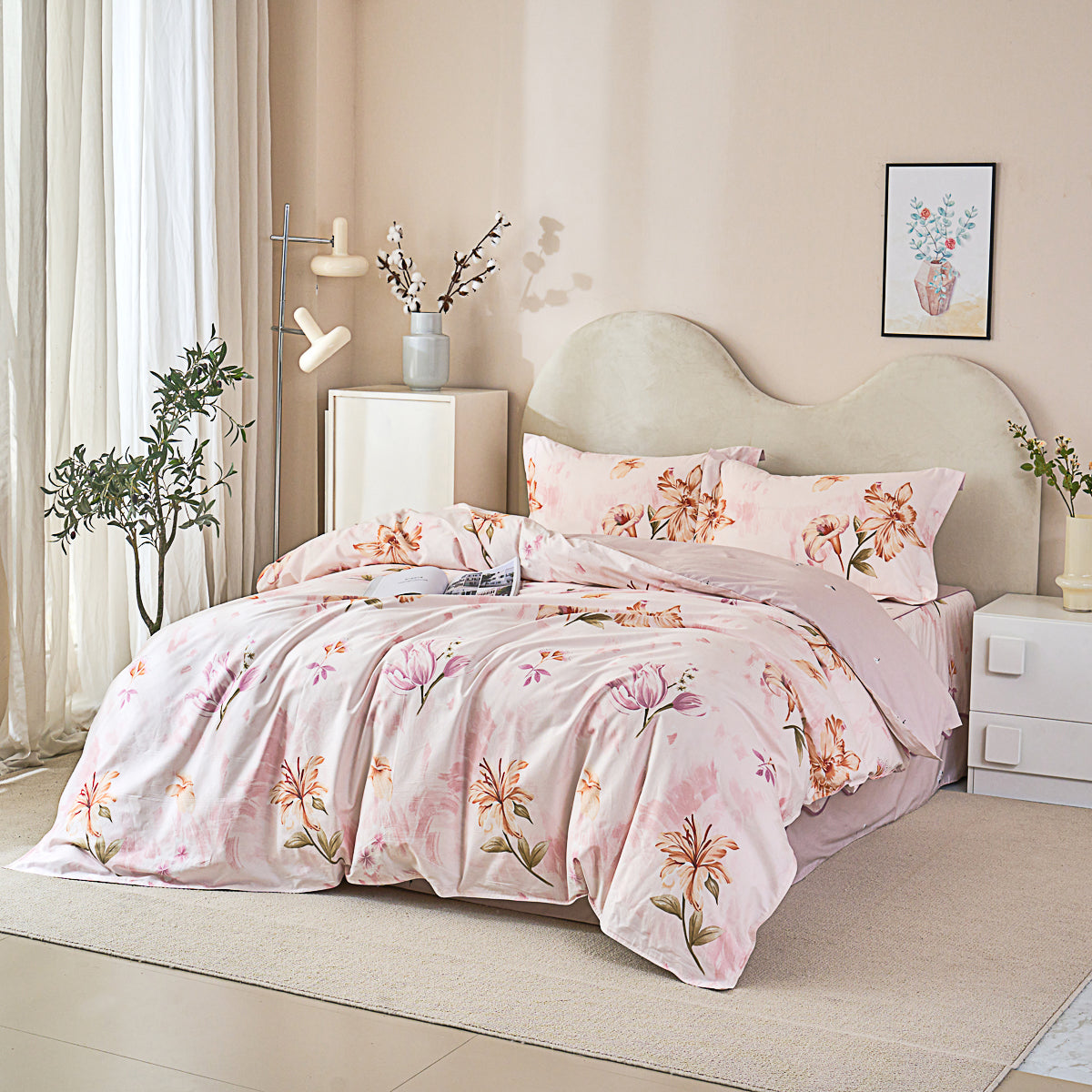 Flonico Cotton Bedskirt Duvet Cover Set