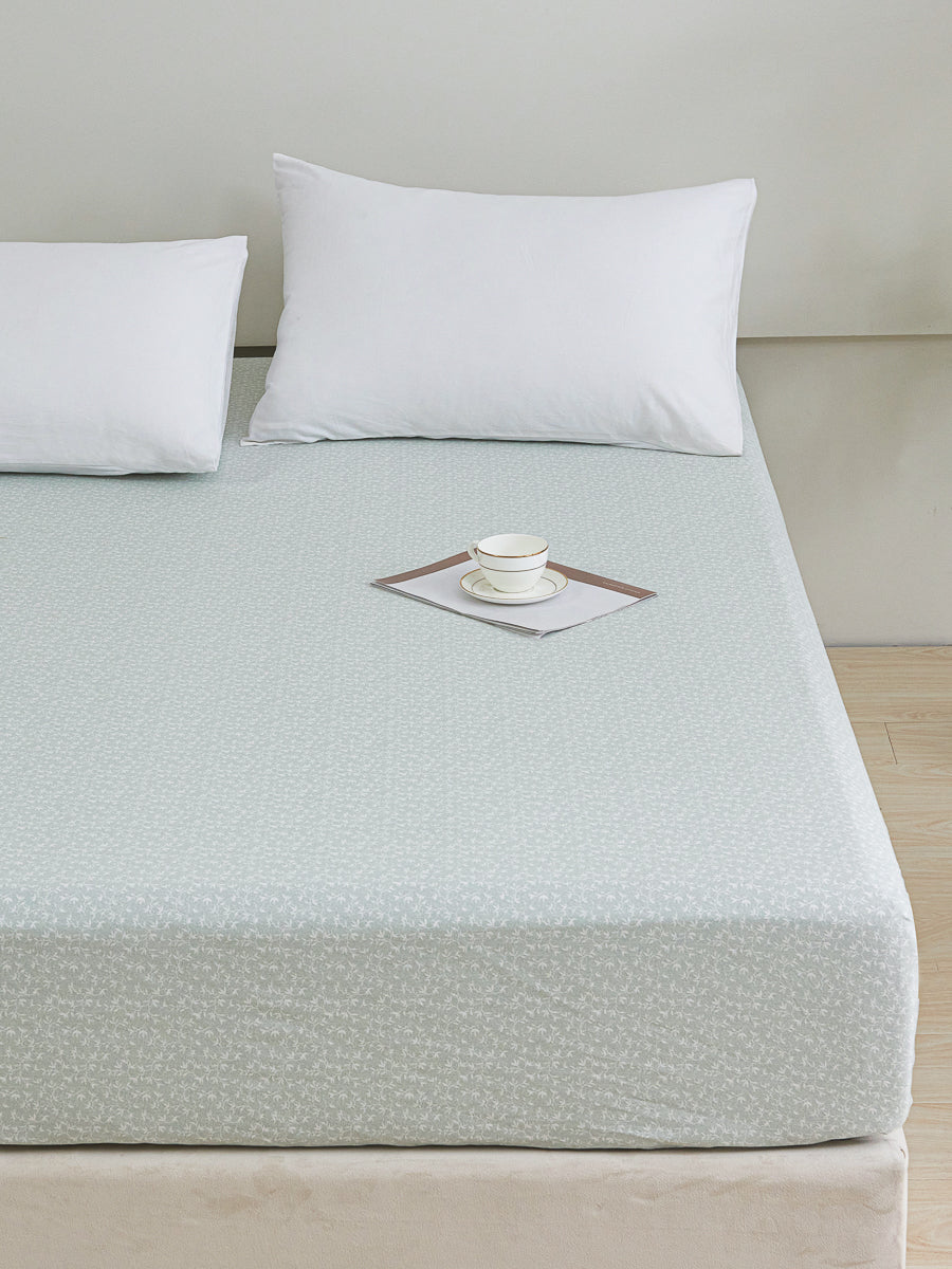 Iota Plum Green Cotton Fitted Sheet