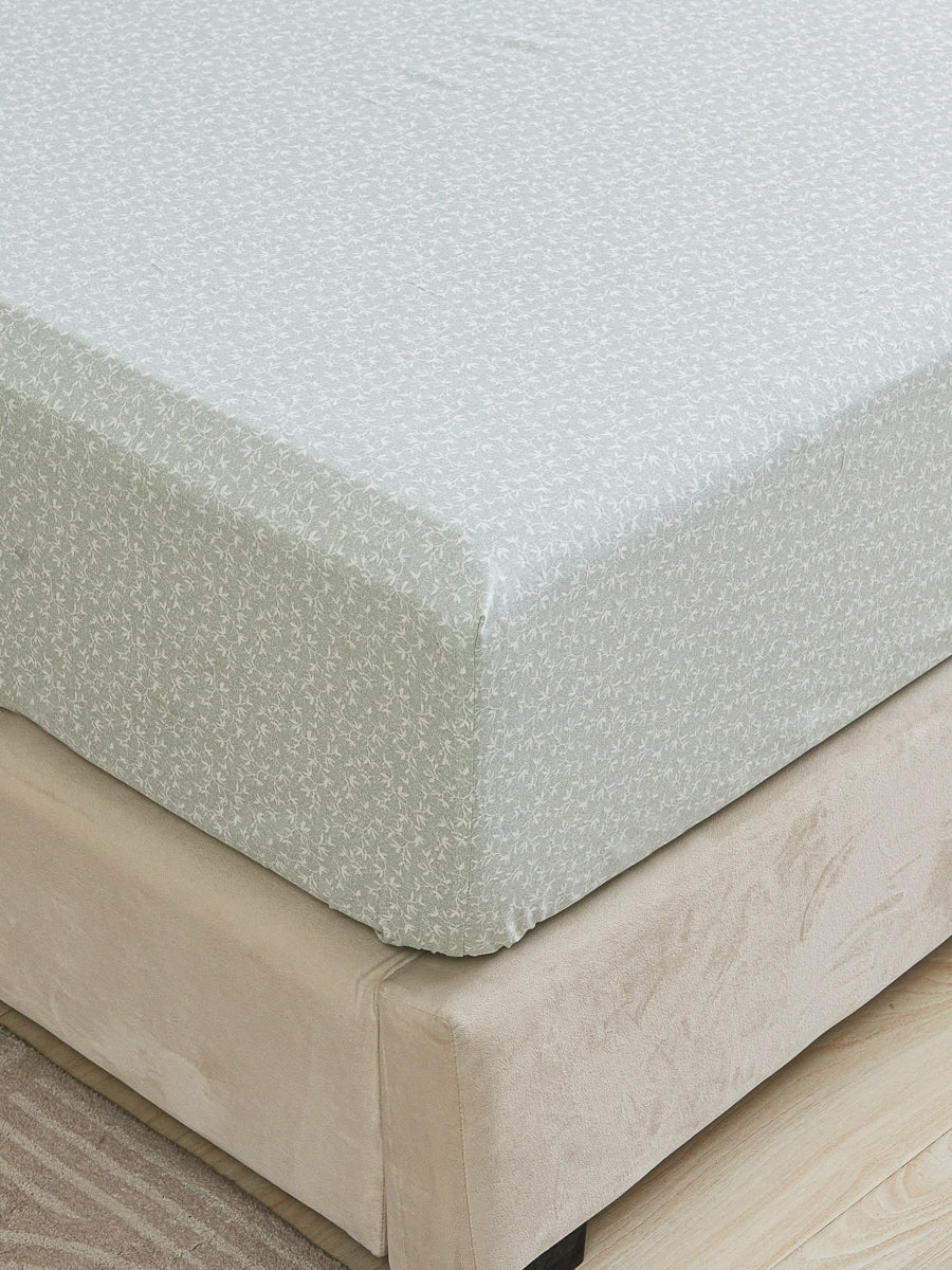Iota Plum Green Cotton Fitted Sheet