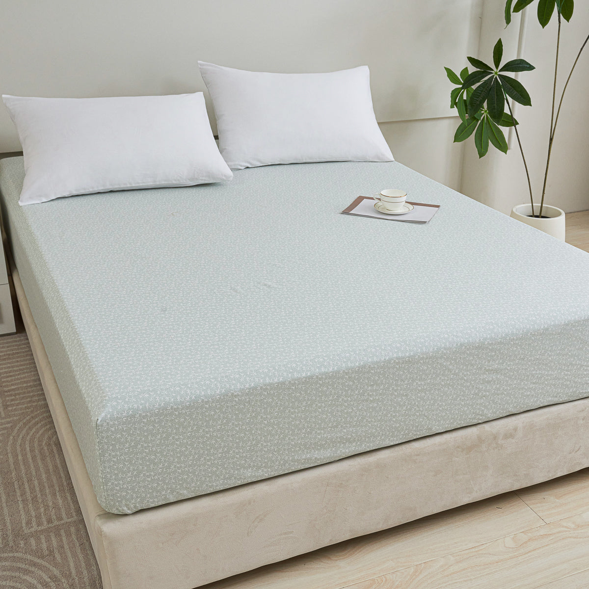 Iota Plum Green Cotton Fitted Sheet