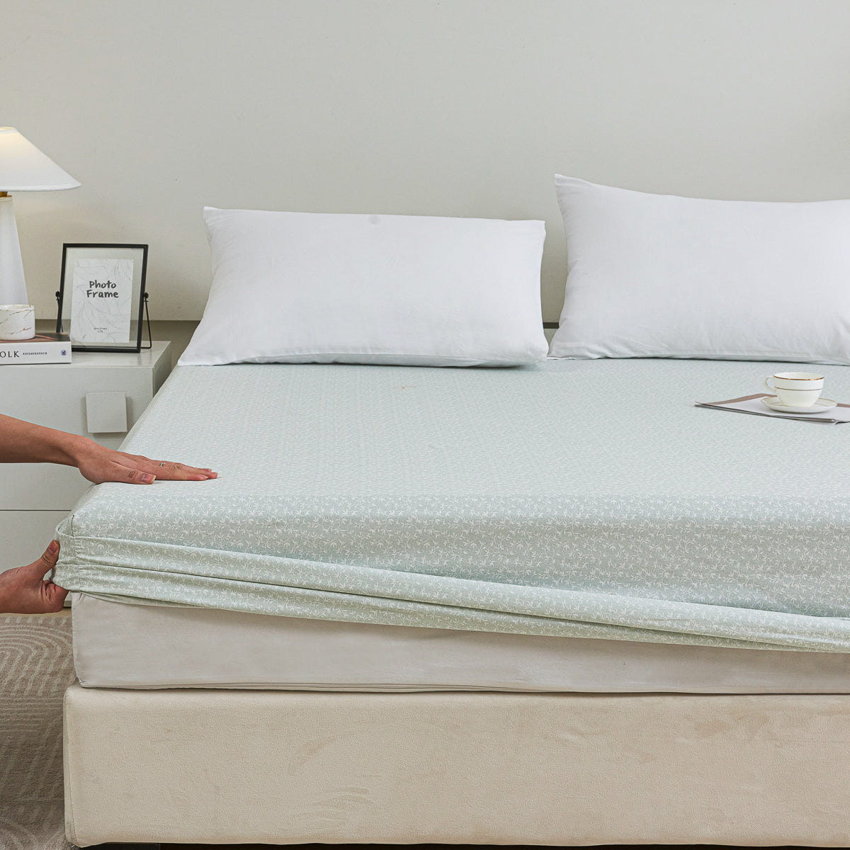 Iota Plum Green Cotton Fitted Sheet