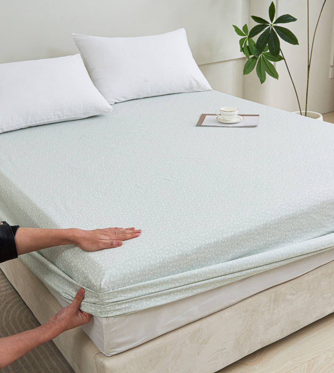 Iota Plum Green Cotton Fitted Sheet