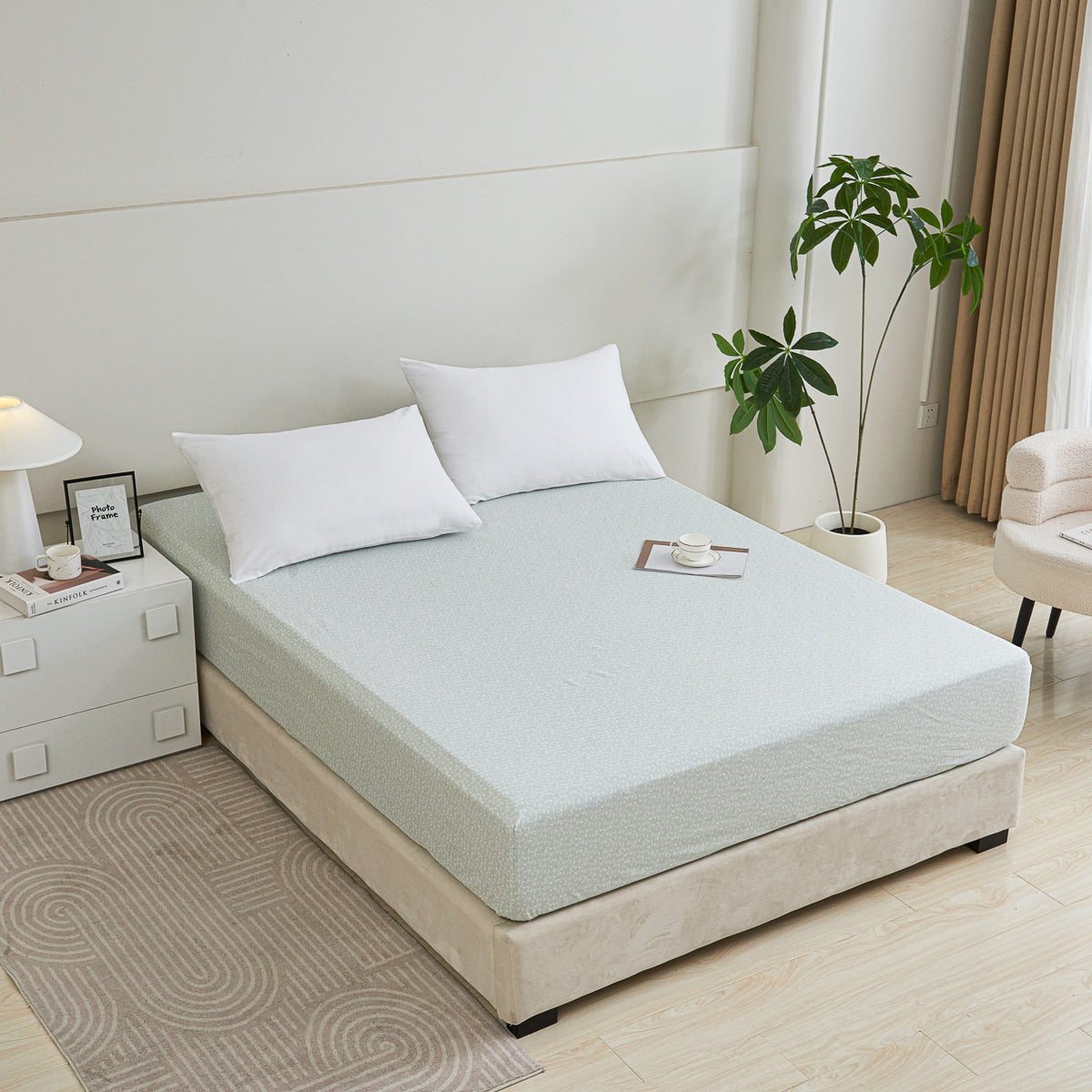 Iota Plum Green Cotton Fitted Sheet