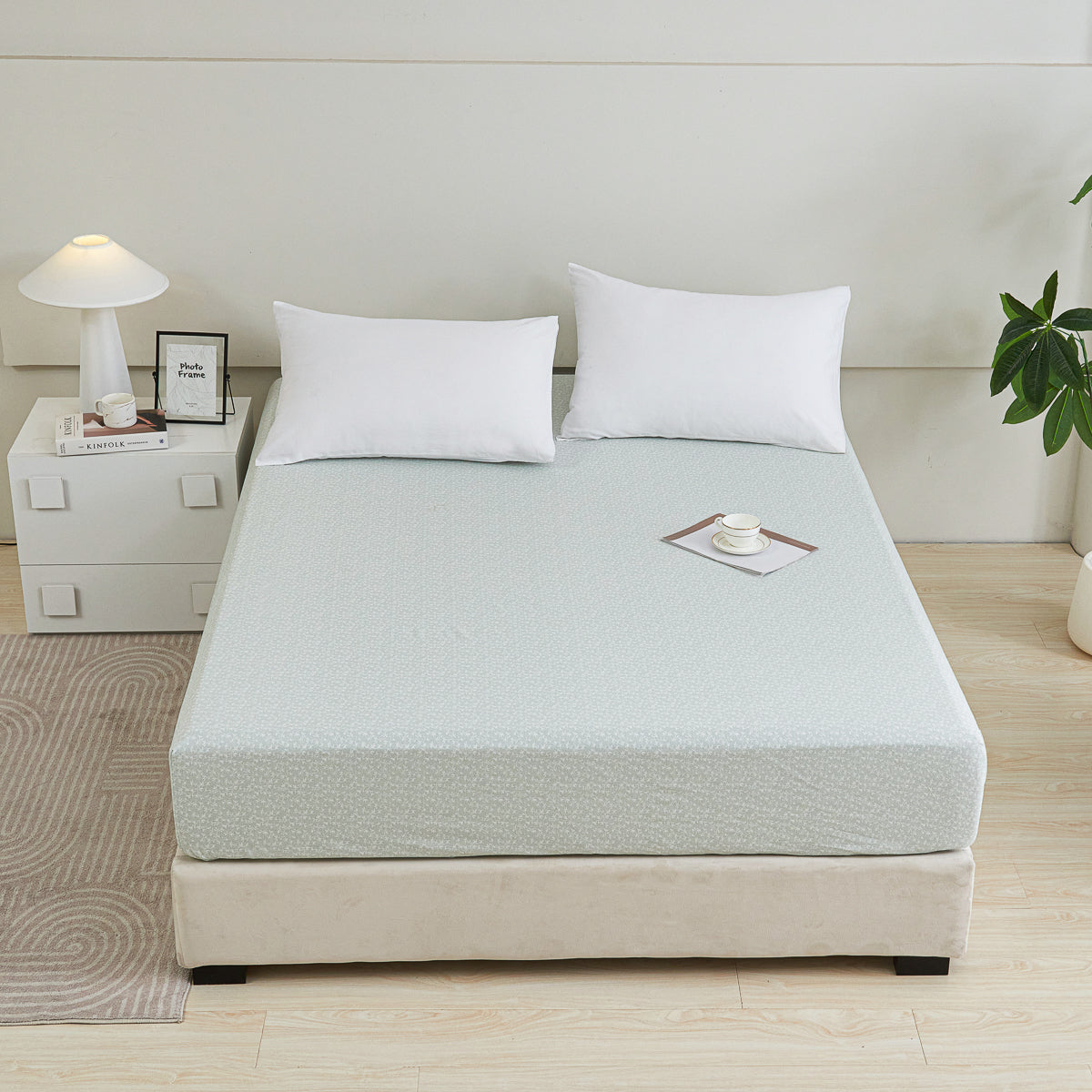 Iota Plum Green Cotton Fitted Sheet