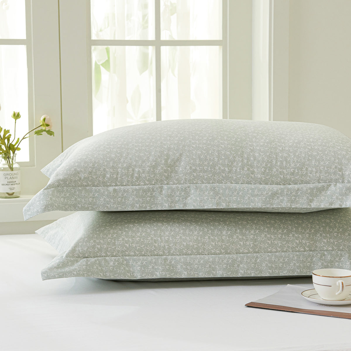 Iota Plum Green Cotton Standard Pillow Sham Set