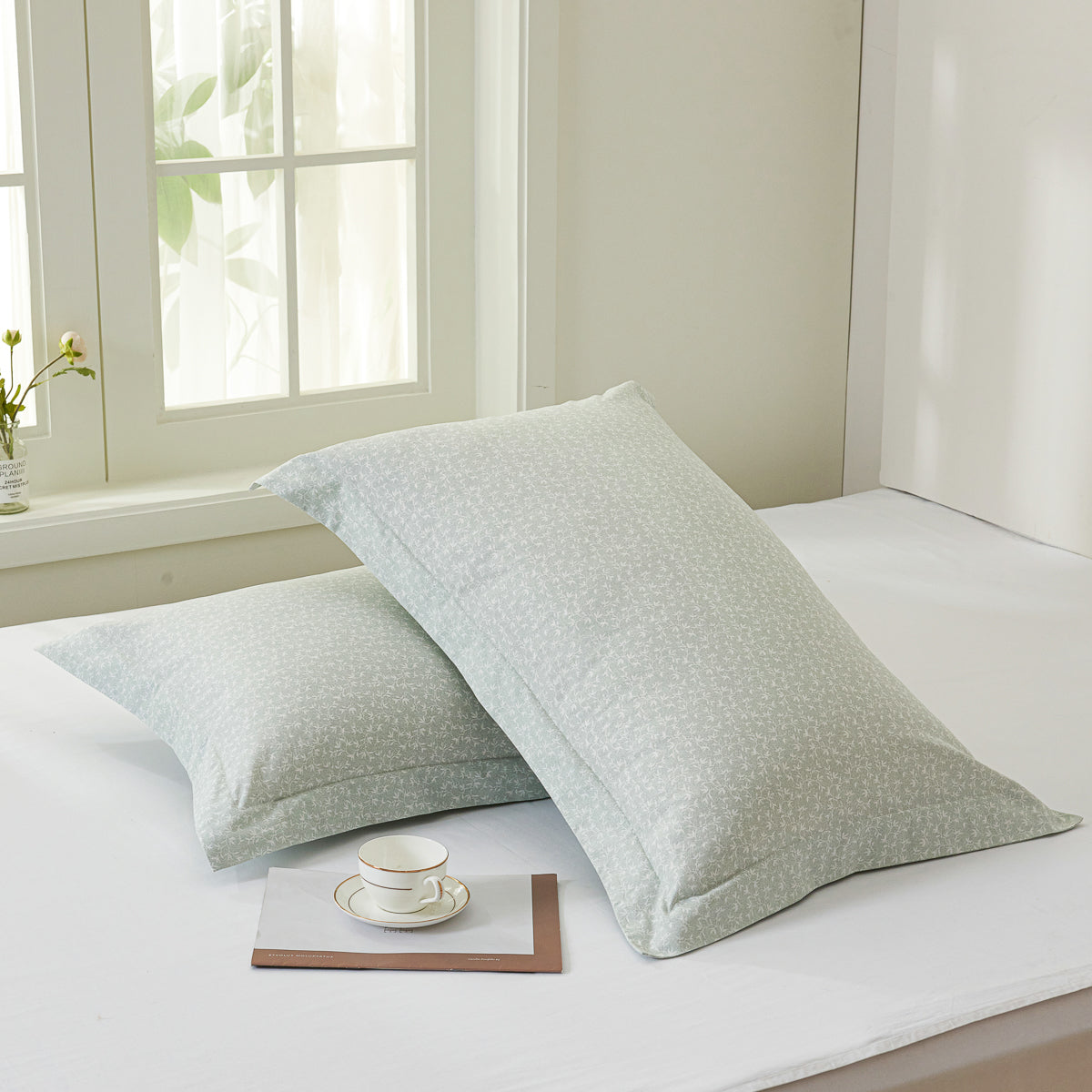 Iota Plum Green Cotton Standard Pillow Sham Set