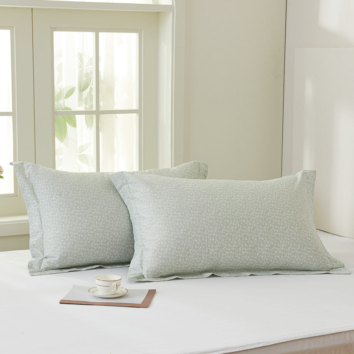 Iota Plum Green Cotton Standard Pillow Sham Set