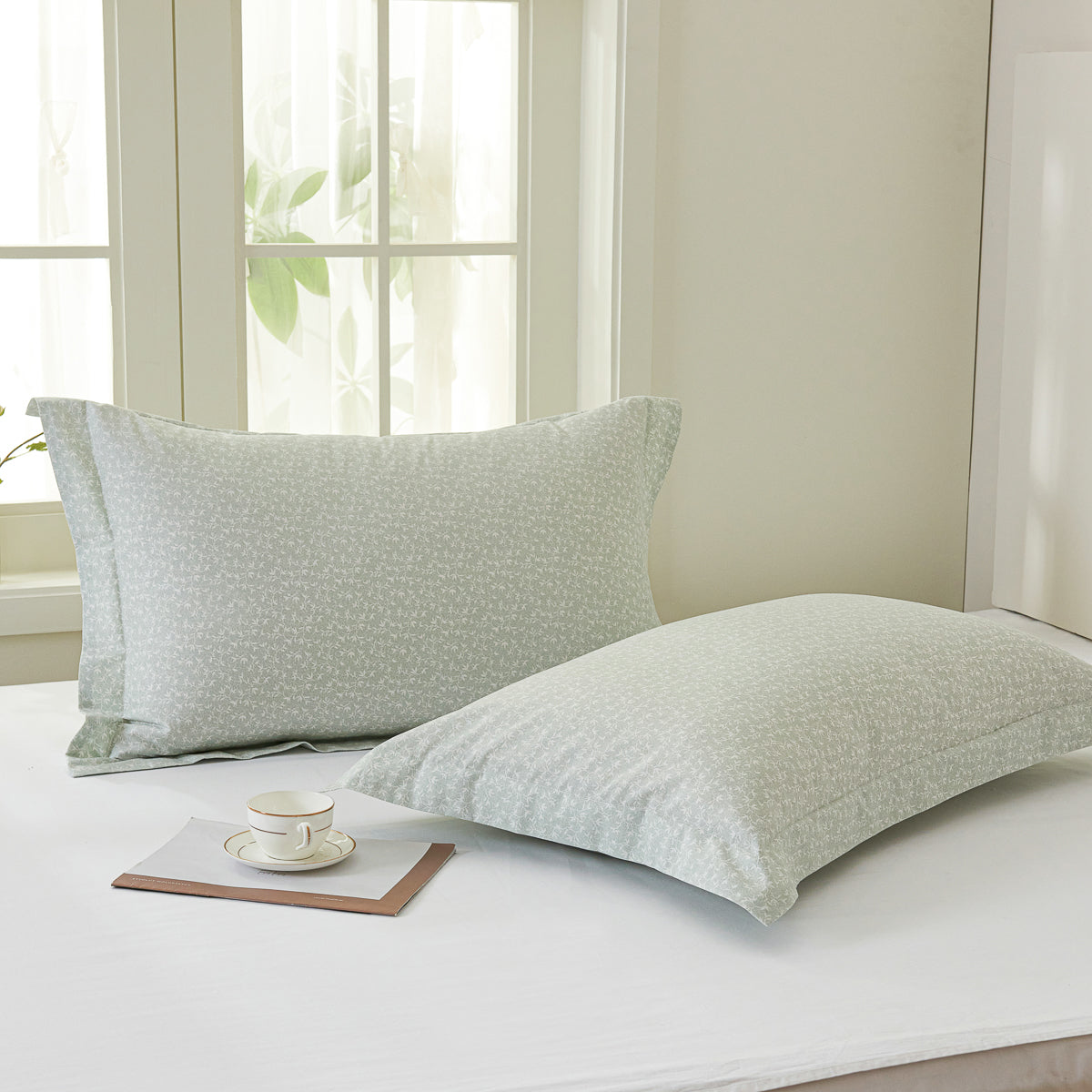 Iota Plum Green Cotton Standard Pillow Sham Set