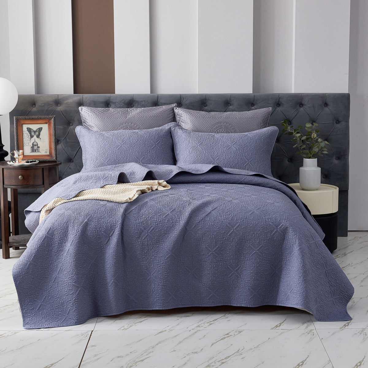 Jazz Blue Premium Cotton Coverlet Set