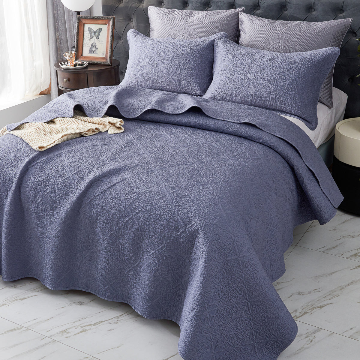 Jazz Blue Premium Cotton Coverlet Set