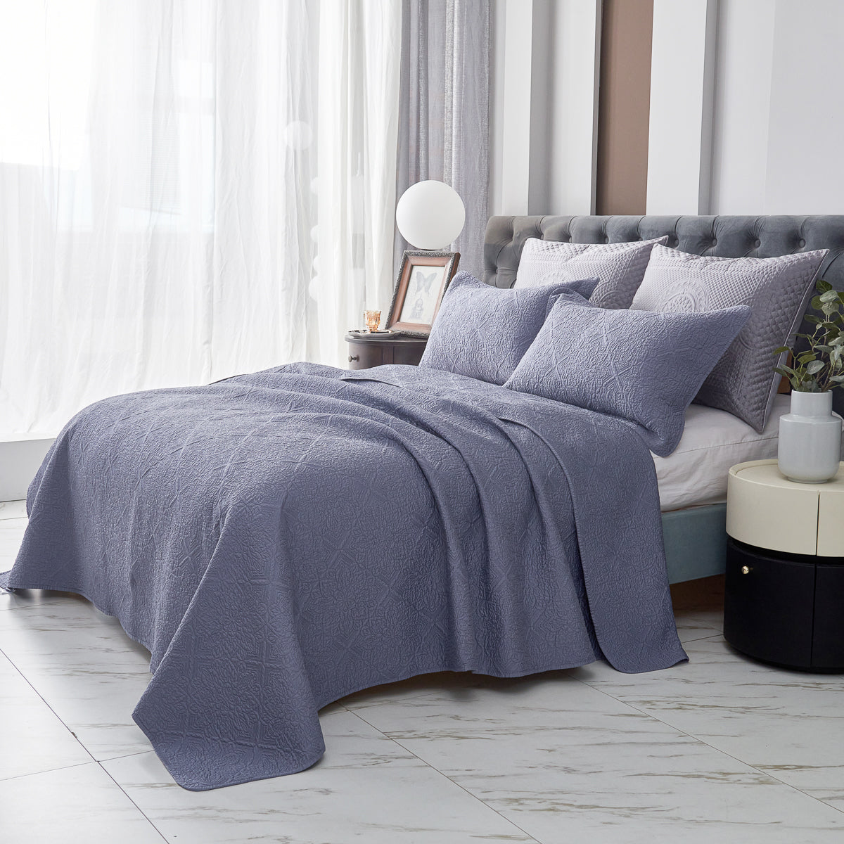 Jazz Blue Premium Cotton Coverlet Set