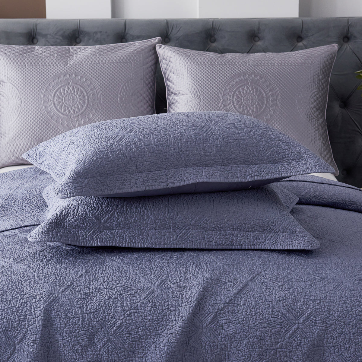 Jazz Blue Premium Cotton Coverlet Set