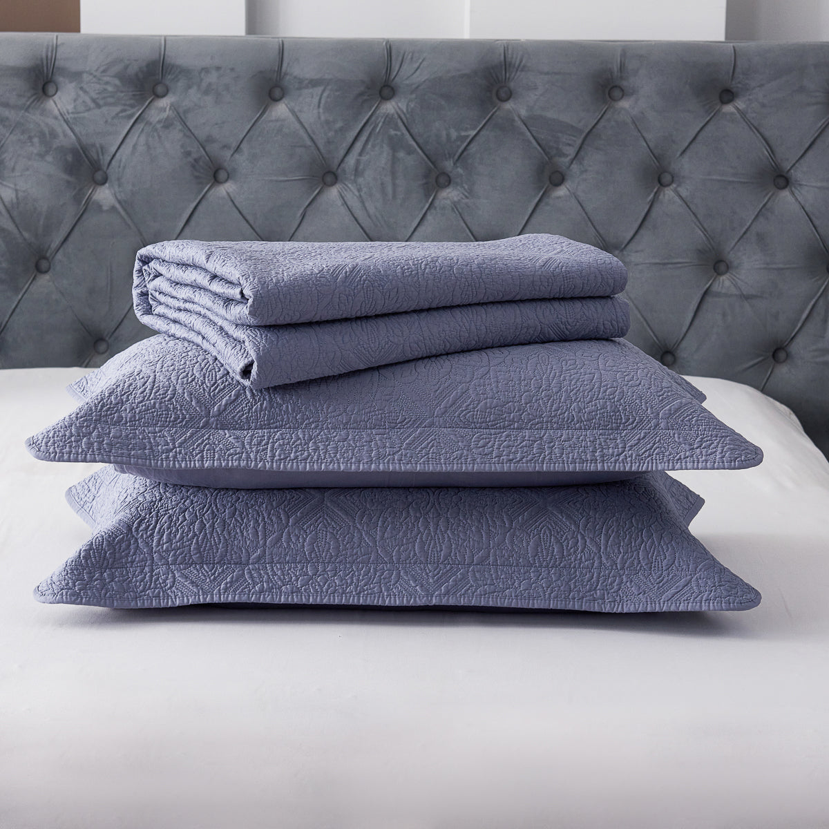 Jazz Blue Premium Cotton Coverlet Set