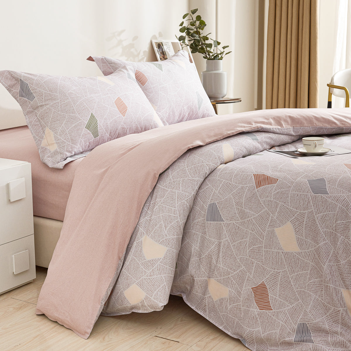 Memory Cotton Fitted Sheet Duvet Cover Set