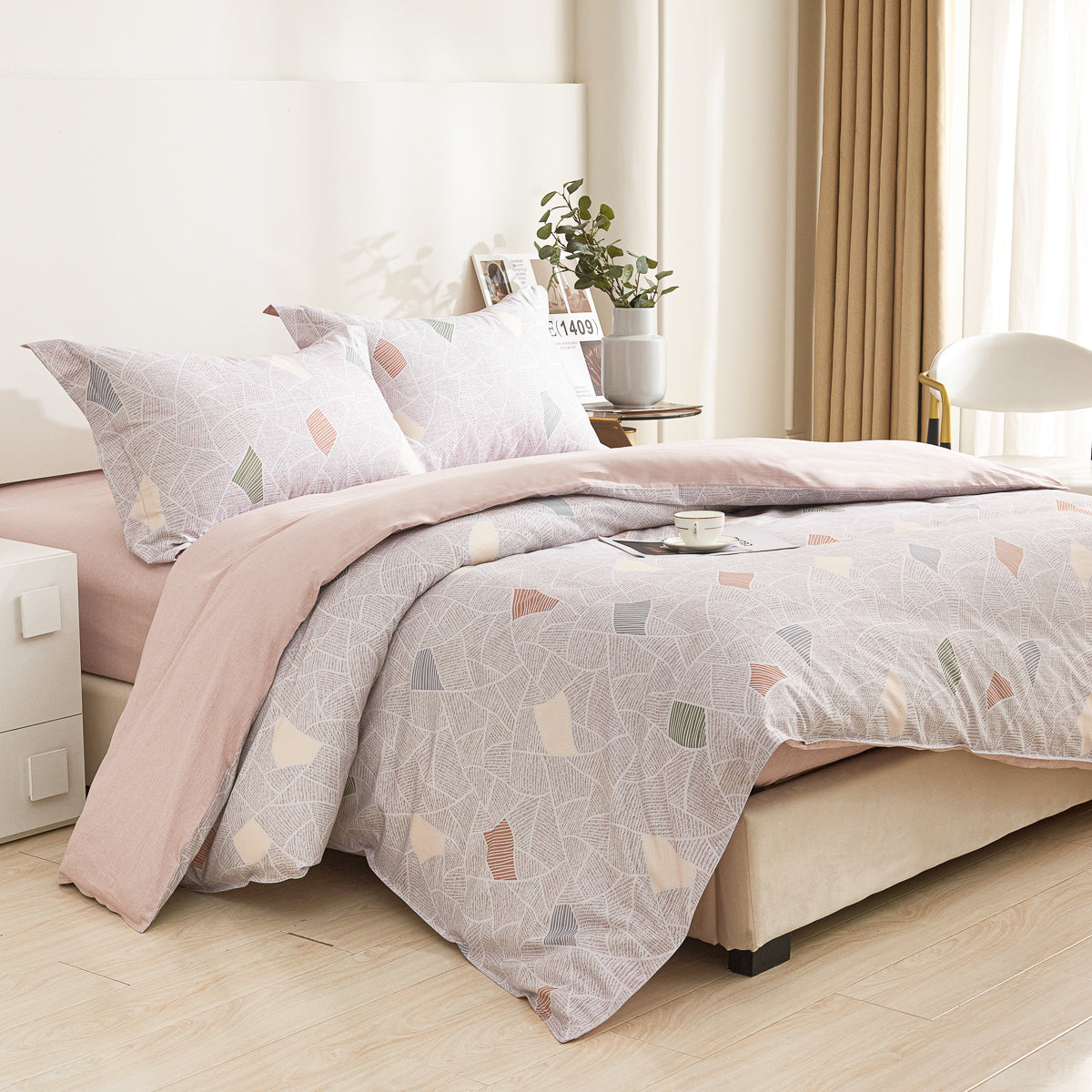 Memory Cotton Fitted Sheet Duvet Cover Set